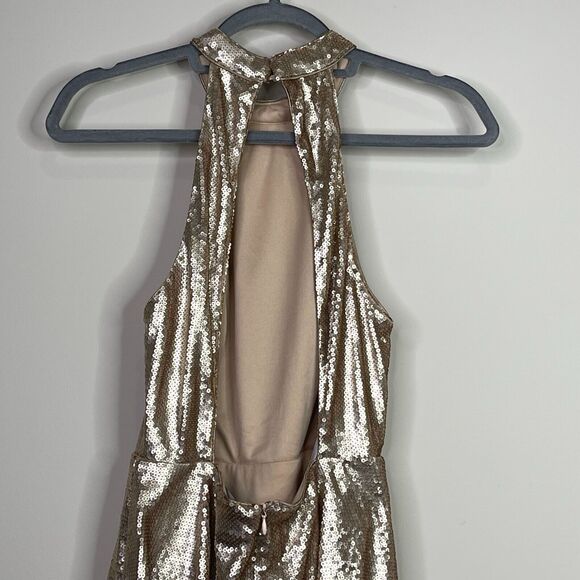 New Lulus Under the Spotlight Champagne Sequin Backless Skater Dress Size Small - Picture 4 of 10
